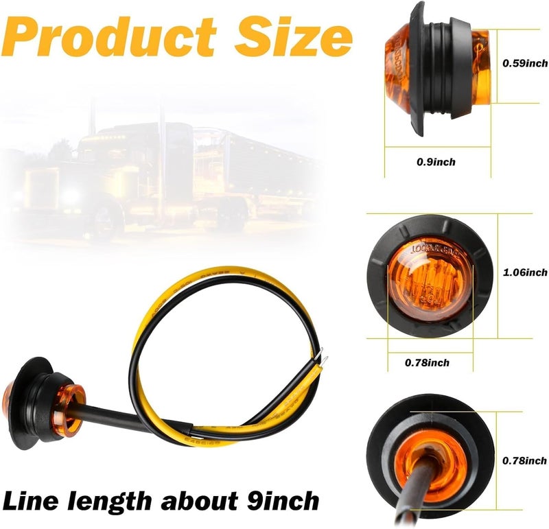 ALFU 3/4" Inch 20Pcs Amber Round LED Trailer Side Marker Clearance Lights Front Rear Top Marker Indicators Tail Light Waterproof for Truck Car Bus Van Pickup RV - Image 2